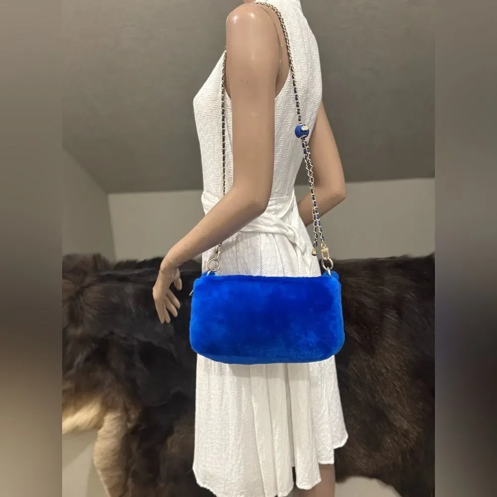 Premium Shearling Leather Double Zip Pillow Bag, Lamb Fur Shoulder Bag/Crossbody